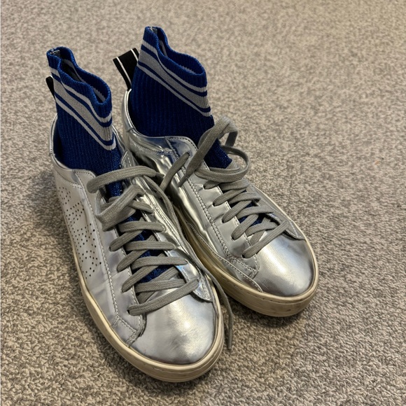 P448 silver metallic sneaker with blue sock attached - Picture 1 of 3